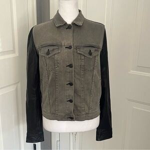 Rag‎ & Bone Genuine Lamb Leather Sleeves Gray Denim Jean Jacket Small Beautiful